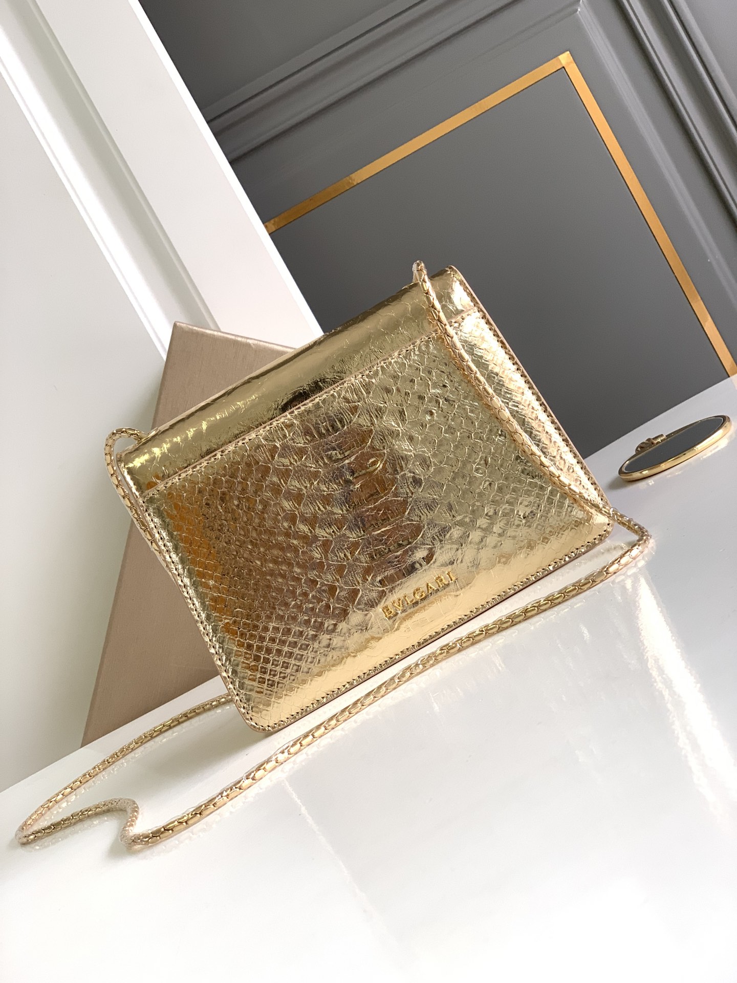 Bvlgari Serpenti Forever Small Crossbody Bag in Gold Python Skin